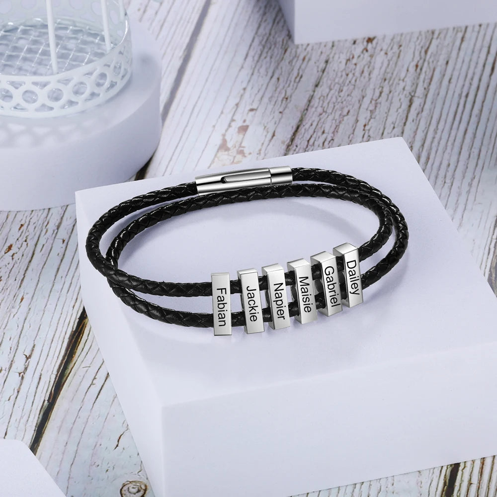 pulsera de cuero de acero inoxidable para hombre