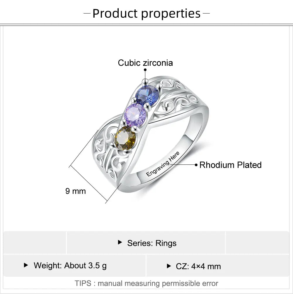 Anillo personalizado para madres, con 3-5 piedras de nacimiento redondas