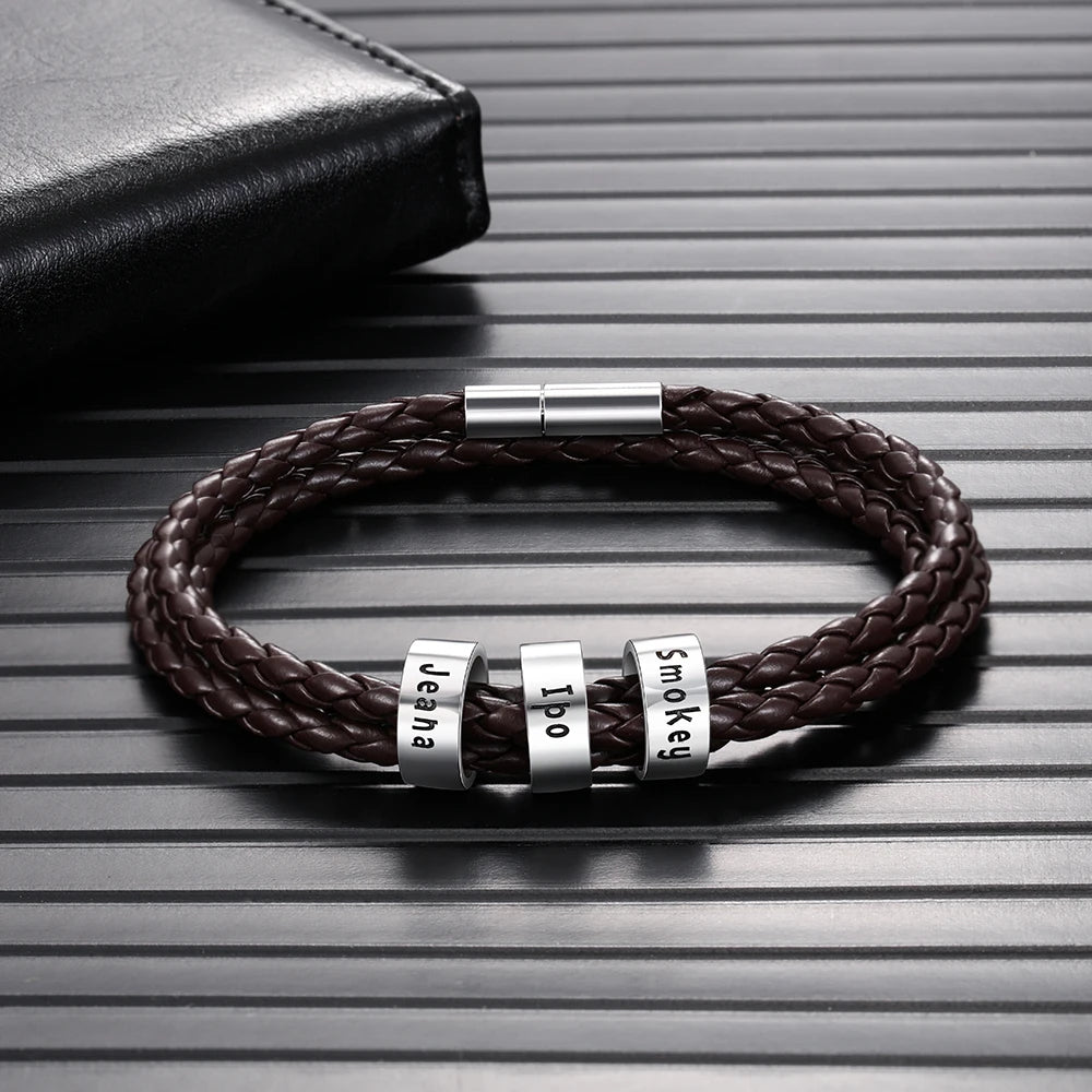 Pulsera de cuero de cuerda trenzada para hombre