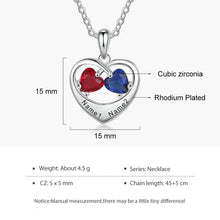 Load image into Gallery viewer, Collar con colgante de corazón personalizado romántico con 2 piedras de nacimiento