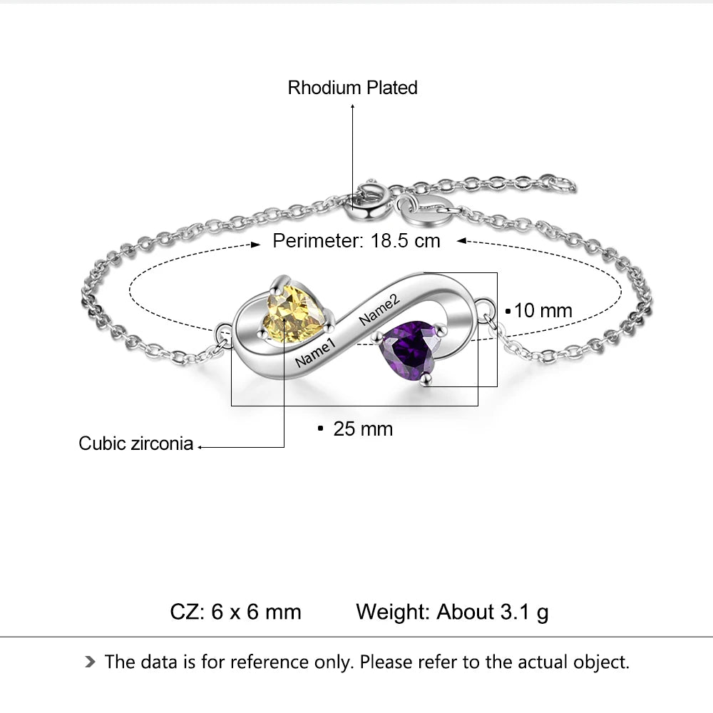 Pulsera Infinity personalizada con piedra natal de corazón