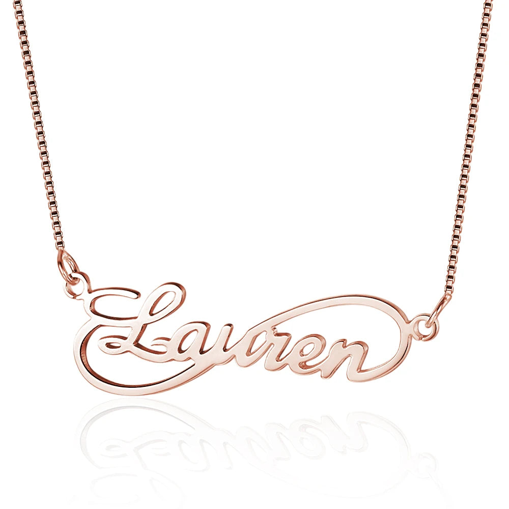 collar de plata de ley 925 con forma de placa de identificación Infinity Love