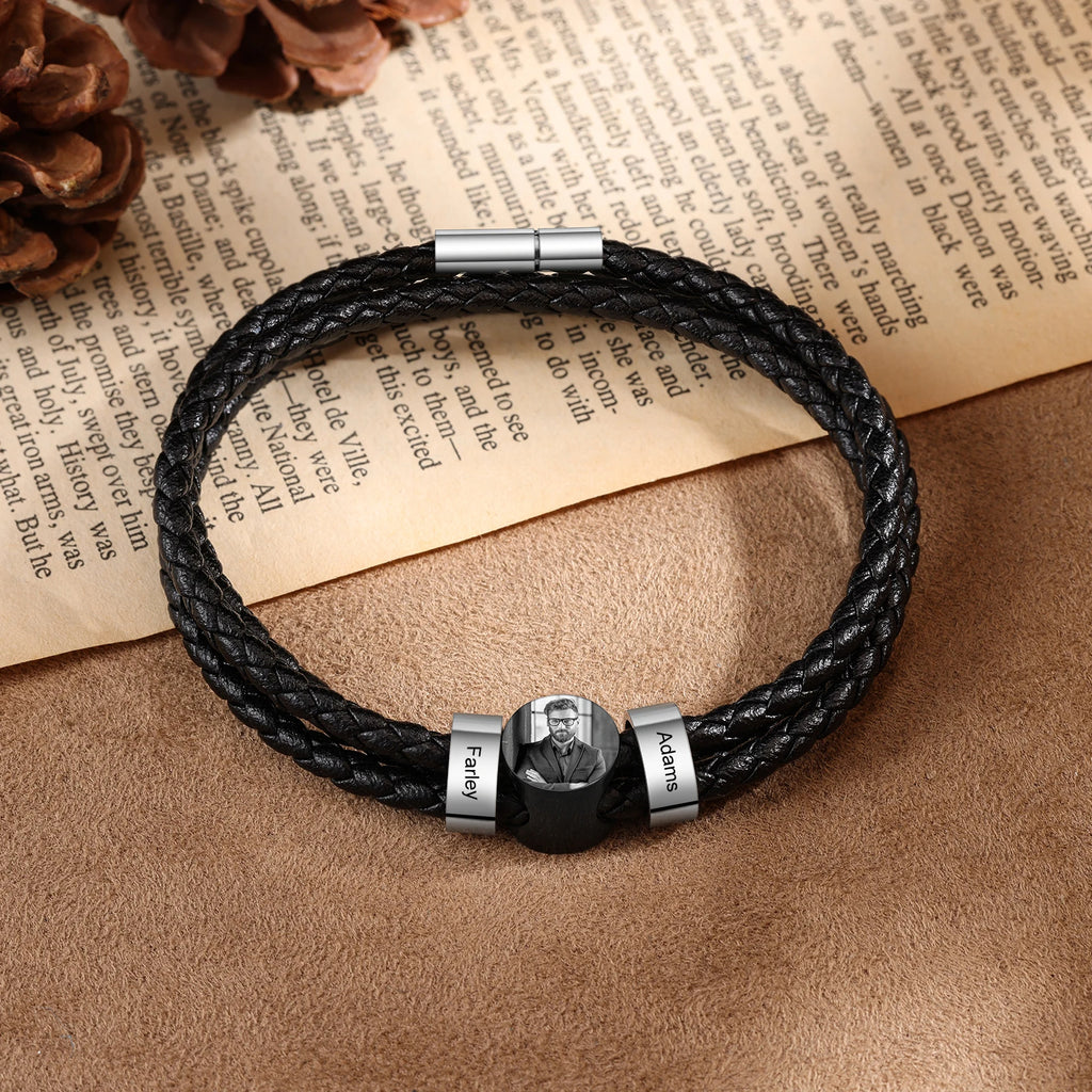 Pulsera de cuero personalizable con cuentas para hombre