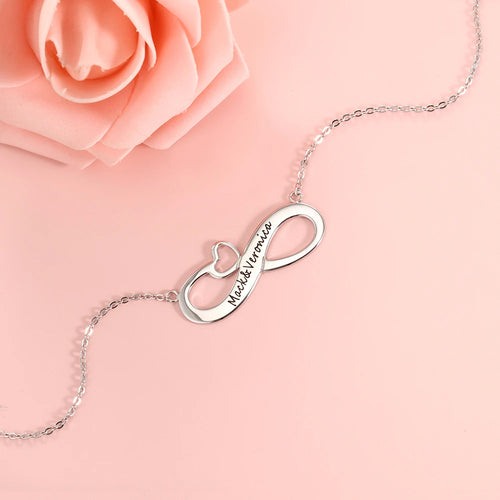 collares con grabado personalizado de corazón y infinito para mujer