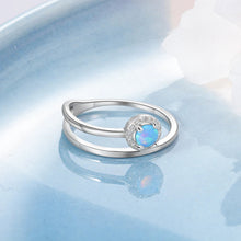 Cargar imagen en el visor de la galería, Anillo de Plata de Ley 925 de doble capa con piedra redonda de ópalo azul