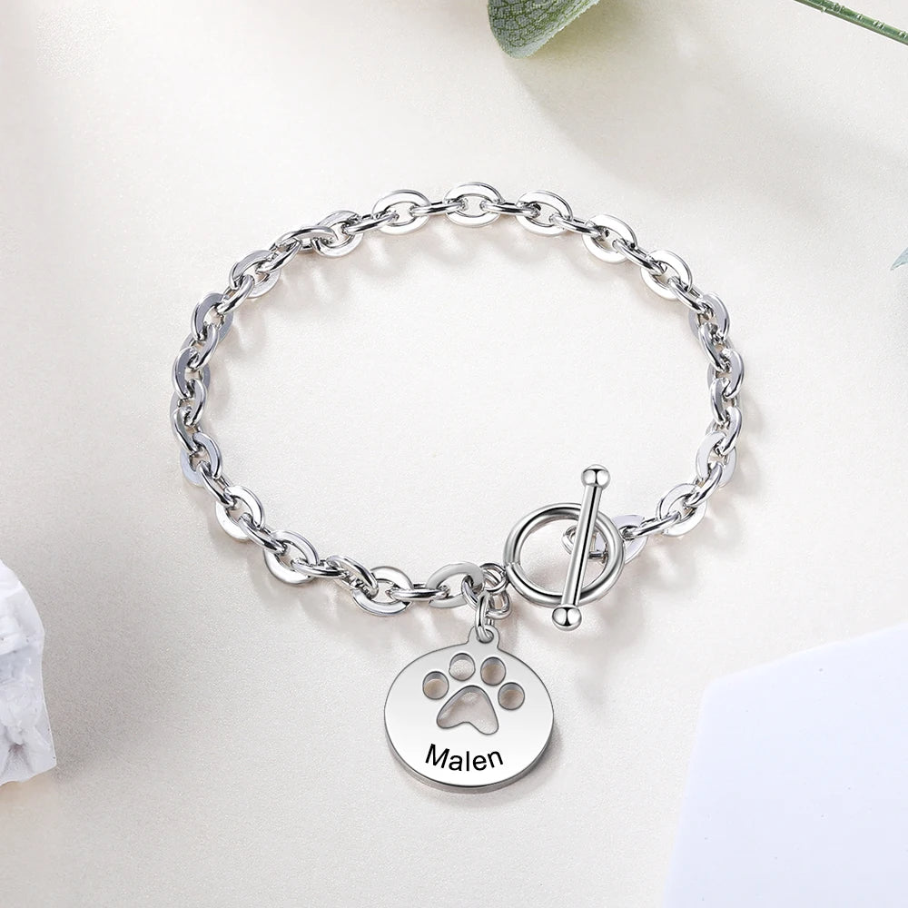 pulsera de eslabones con diseño de pata de Mascota para mujer