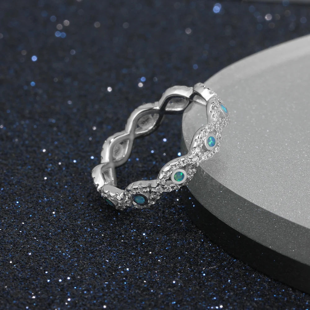 Infinity Love-Anillo de Plata de Ley 925 con piedra de ópalo azul para mujer