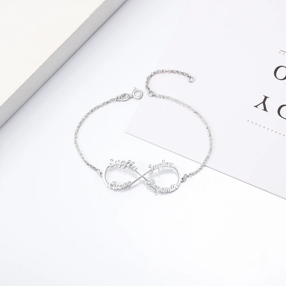 Pulseras de plata de ley 925 personalizadas con nombre infinito para mujer