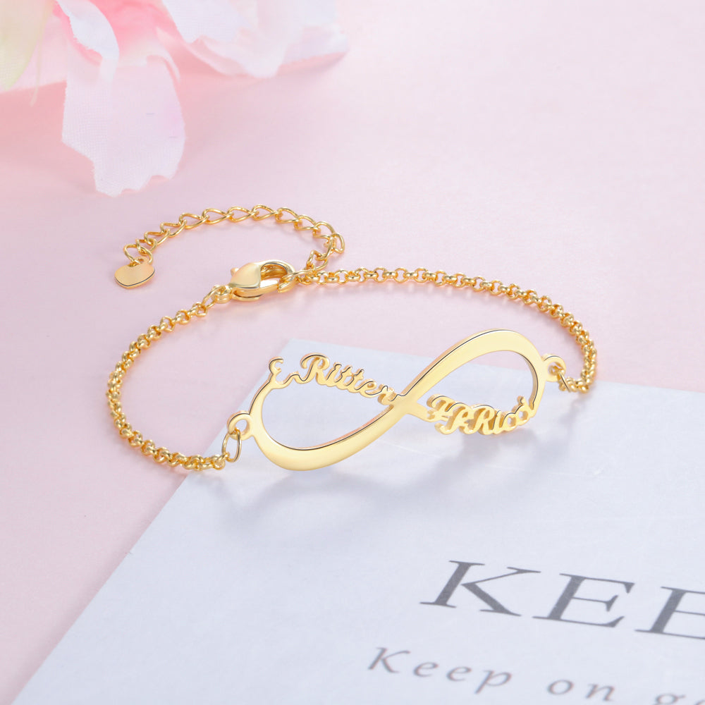 Pulseras Infinity de plata de ley 925 con nombre personalizado para mujer