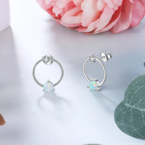 pendientes de ópalo blanco simulado para mujer