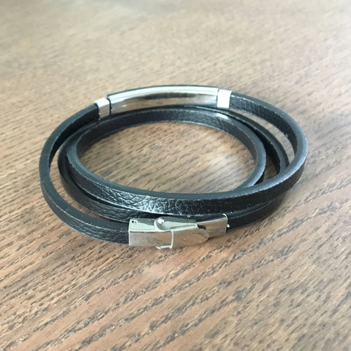 Pulsera de cuero genuino de doble capa para hombre