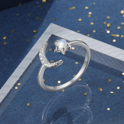 anillo ajustable abierto de piedra lunar para mujer