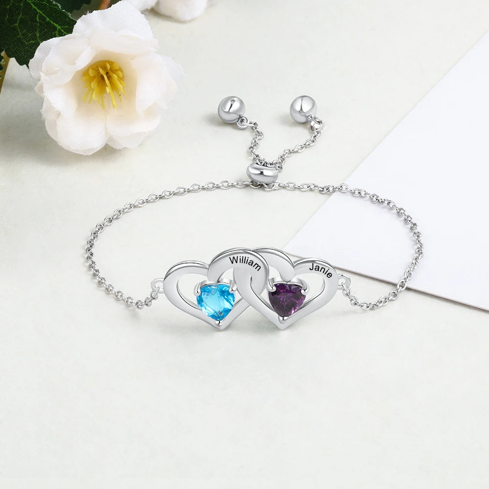 pulsera de cadena ajustable con 2 piedras de nacimiento para mujer