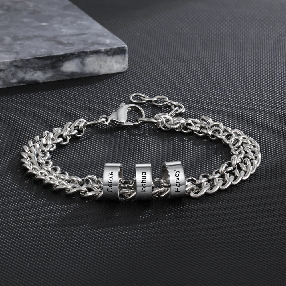 pulsera personalizada de cuentas de acero inoxidable para hombre