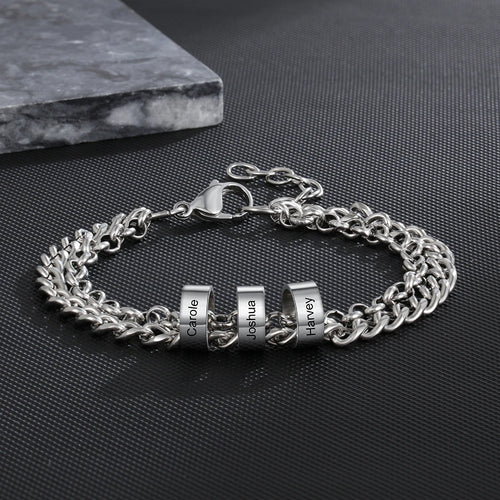 pulsera personalizada de cuentas de acero inoxidable para hombre
