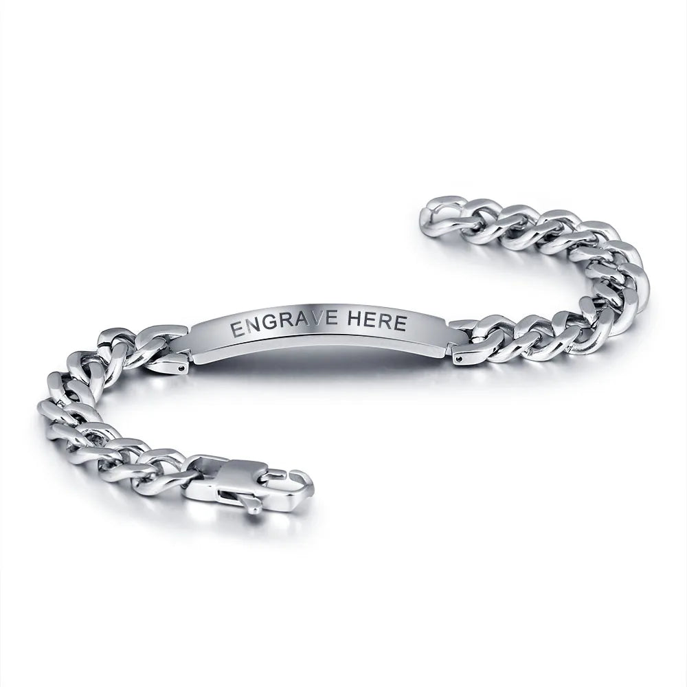 Pulsera de plata con grabado personalizado para hombre