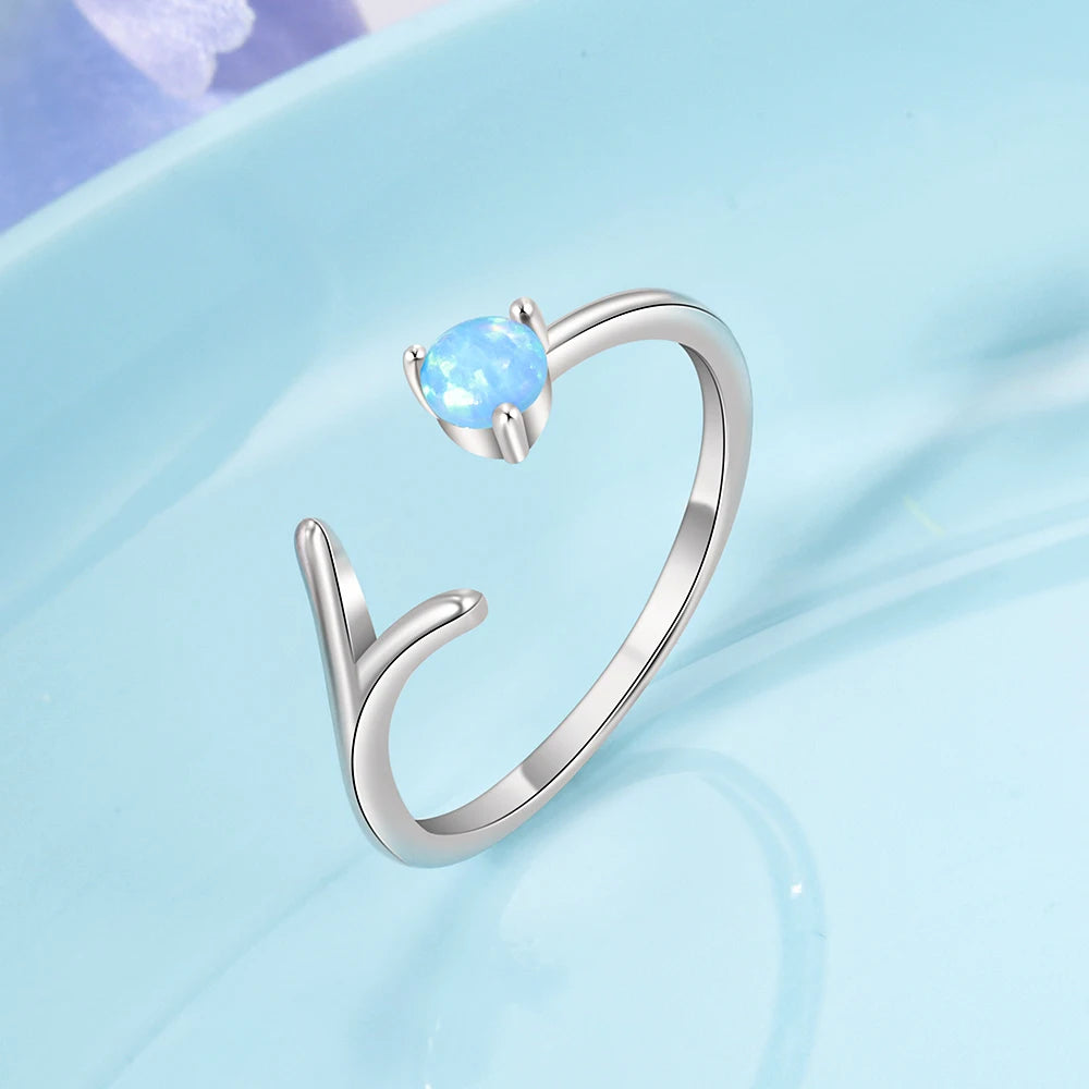 Anillos minimalistas de ópalo azul para mujer