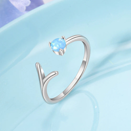 Anillos minimalistas de ópalo azul para mujer