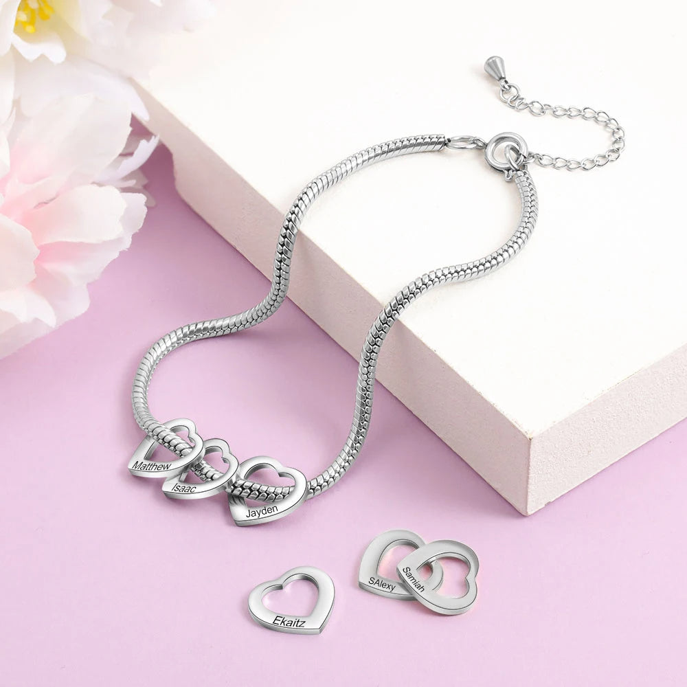 Pulseras personalizadas con dijes de corazón de acero inoxidable para mujer