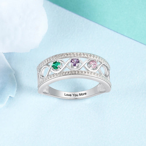 anillos de plata de ley 925 personalizados con 3 piedras de nacimiento