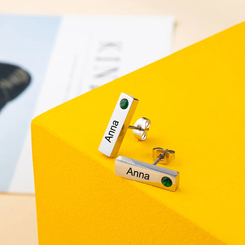 pendientes de barra personalizados con piedra de nacimiento para mujer
