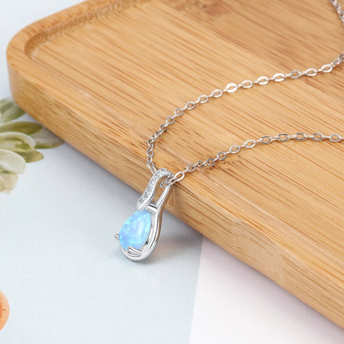 Collares geométricos de ópalo azul de gota de agua para mujer