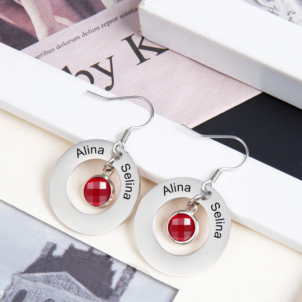 pendientes de acero inoxidable personalizados con 2 piedras de nacimiento