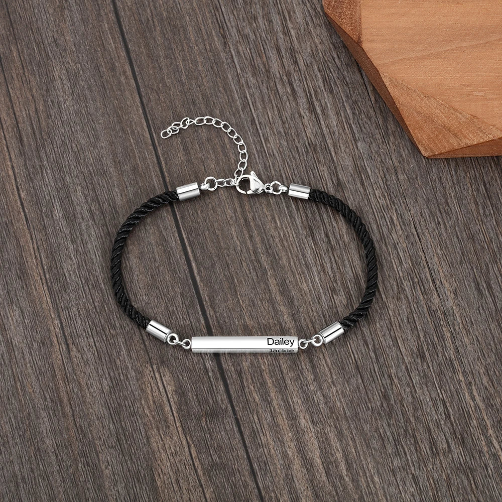 Pulsera de cuerda ajustable de acero inoxidable para hombre y mujer