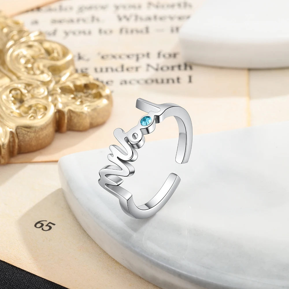 anillos de plata de ley 925 con nombre personalizado para mujer