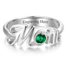 Load image into Gallery viewer, Palabra &quot;mamá&quot; en forma de regalo personalizado para madre anillos de piedra natal