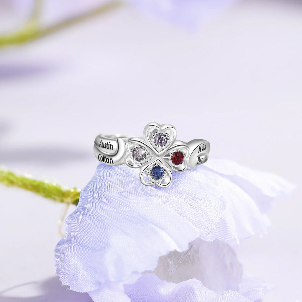 Anillo de flores personalizado con 4 piedras