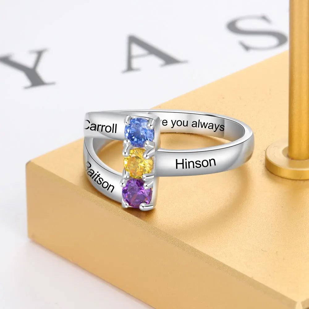 Anillos De Luna con piedra de nacimiento personalizados para mujer