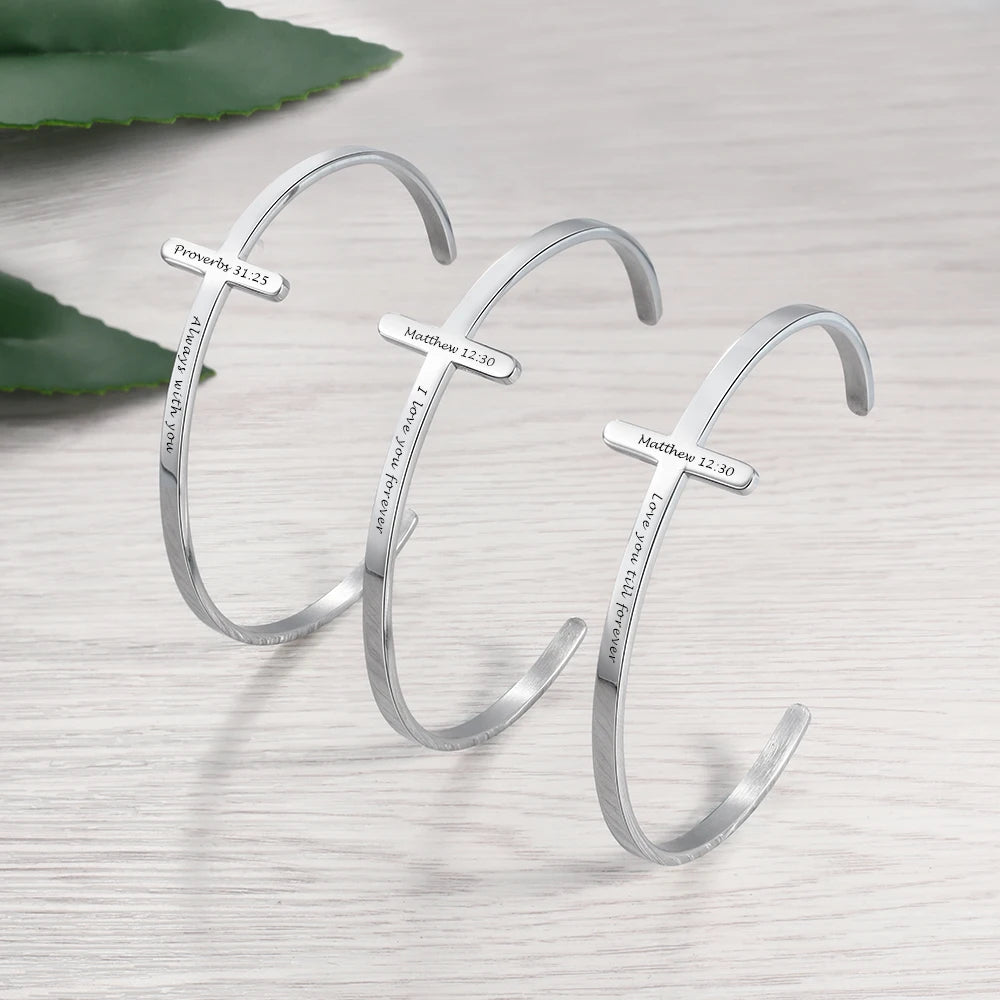 Brazaletes de Cruz de acero inoxidable personalizados para mujer