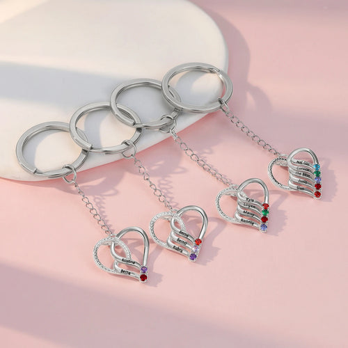 LLavero de corazón de piedra natal personalizado para parejas