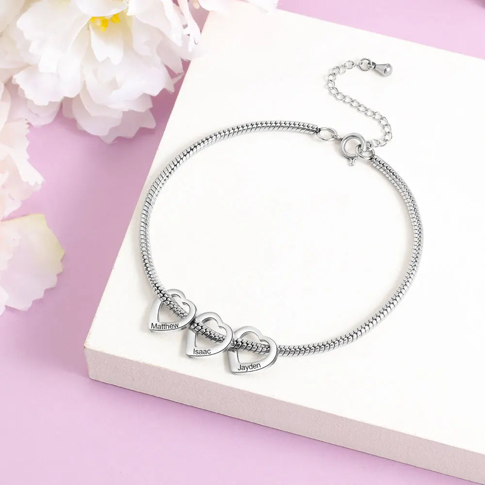 Pulseras personalizadas con dijes de corazón de acero inoxidable para mujer