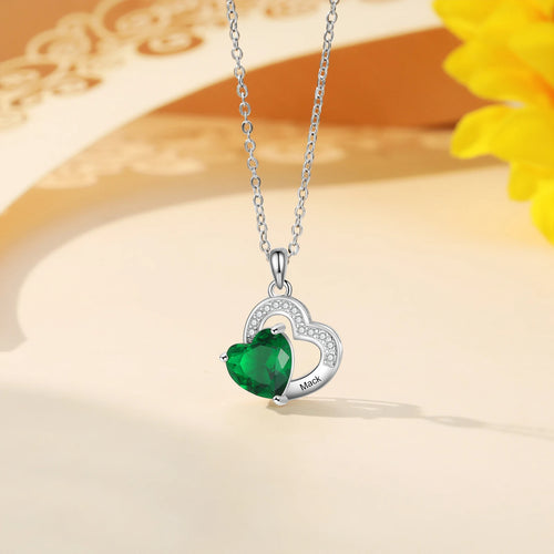 Collar de corazón personalizado clásico con piedra de nacimiento