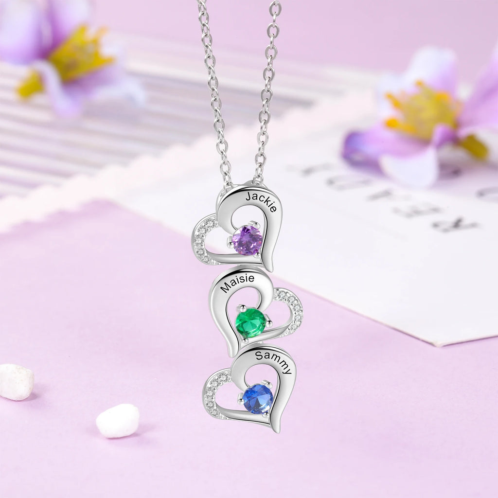 Colgante personalizado de corazón múltiple con 2-6 piedras de nacimiento