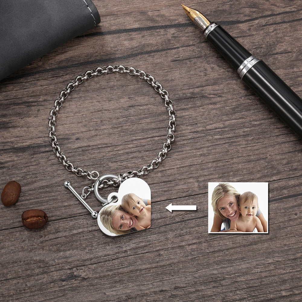 Pulseras personalizadas con foto de corazón para mujer