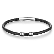 Cargar imagen en el visor de la galería, pulsera de cuero de acero inoxidable para hombre