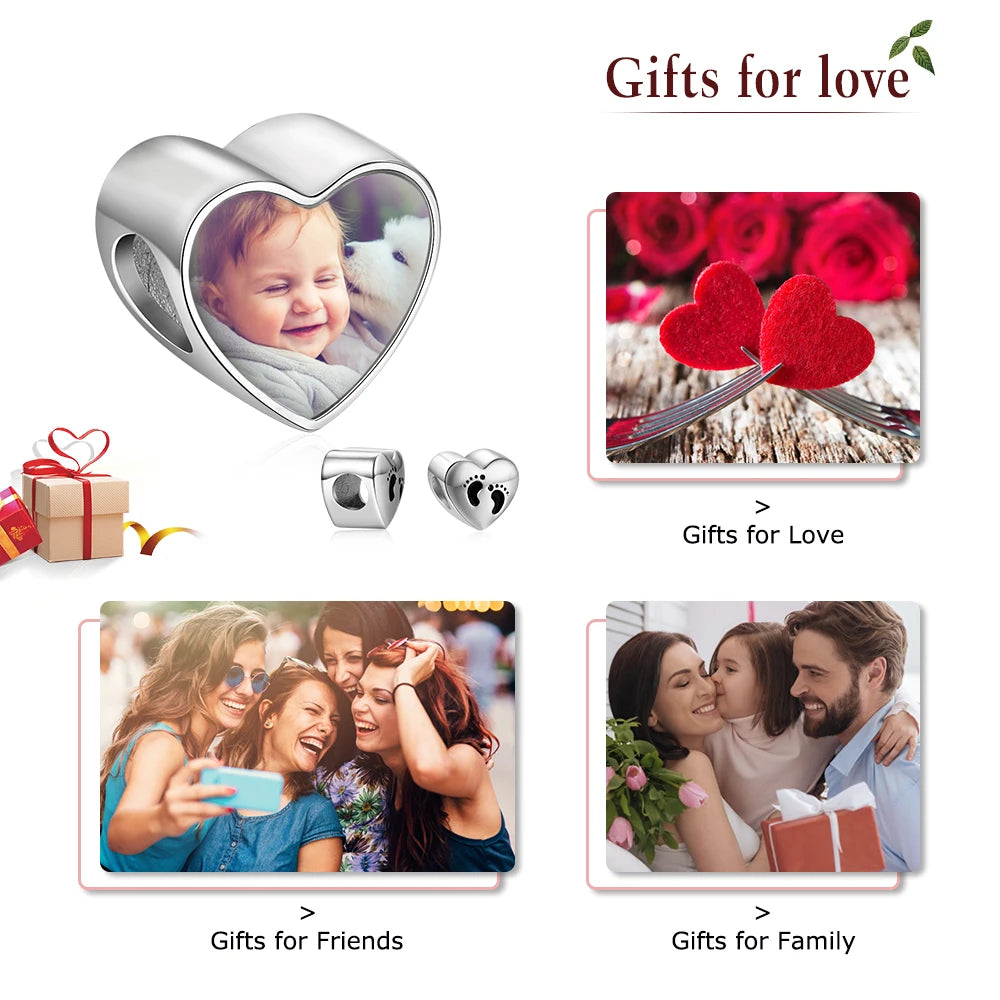 Cuentas personalizables para fabricación de joyas, abalorios con forma de corazón y pies de bebé, aptos para pulsera, collares y fotos personalizadas, (JewelOra AS101983)