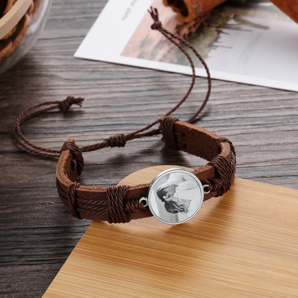 pulsera de cuero con foto personalizada para hombre