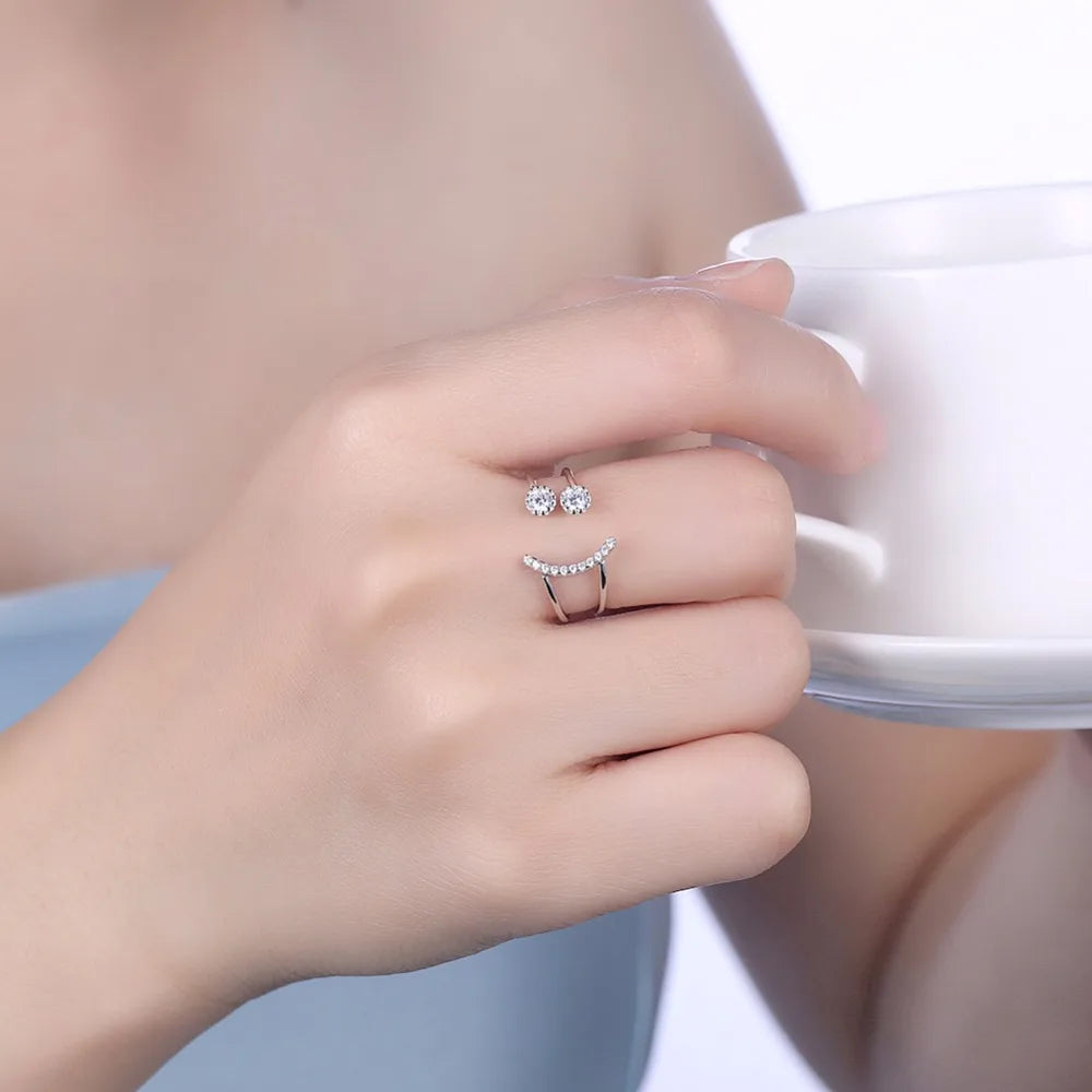 Anillo ajustable de diseño geométrico de cara sonriente para mujer