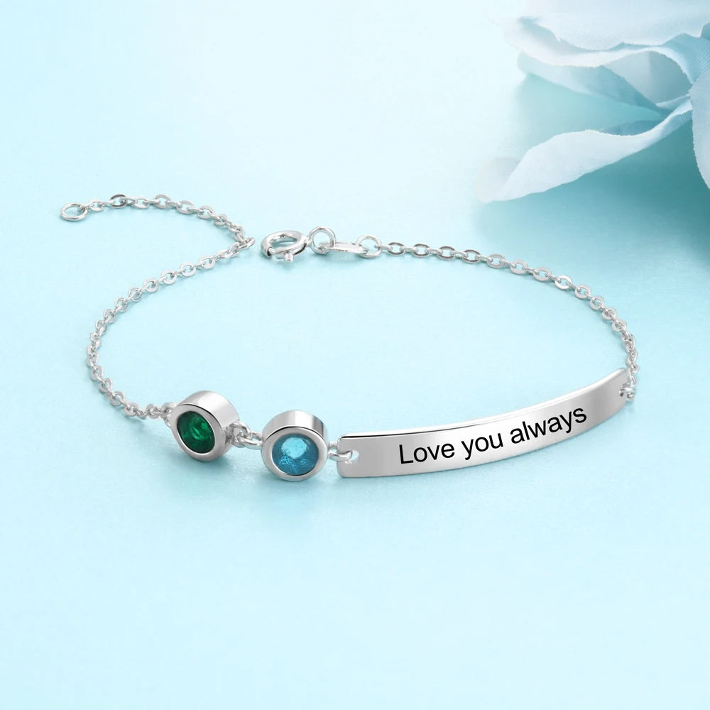 Pulseras personalizadas con 2 piedras de nacimiento para mujer