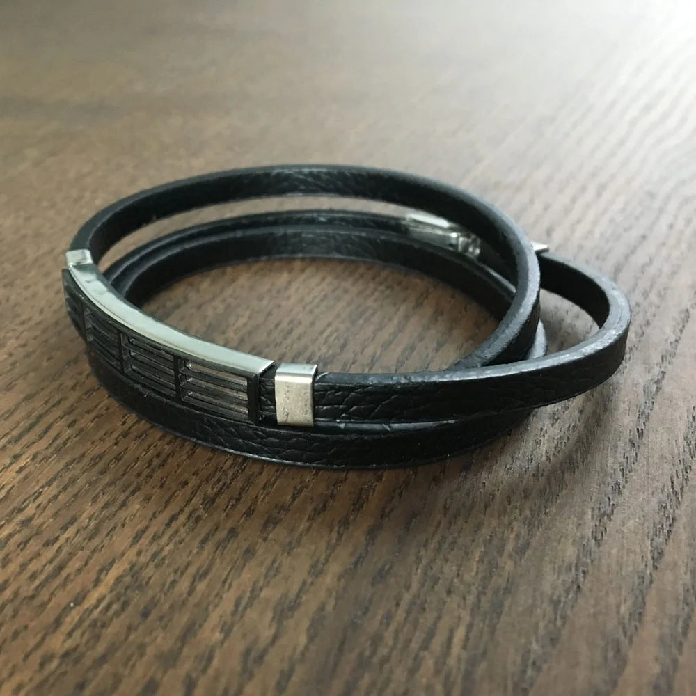 Pulsera de cuero genuino de doble capa para hombre