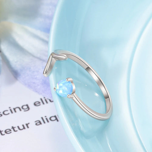 Anillos minimalistas de ópalo azul para mujer