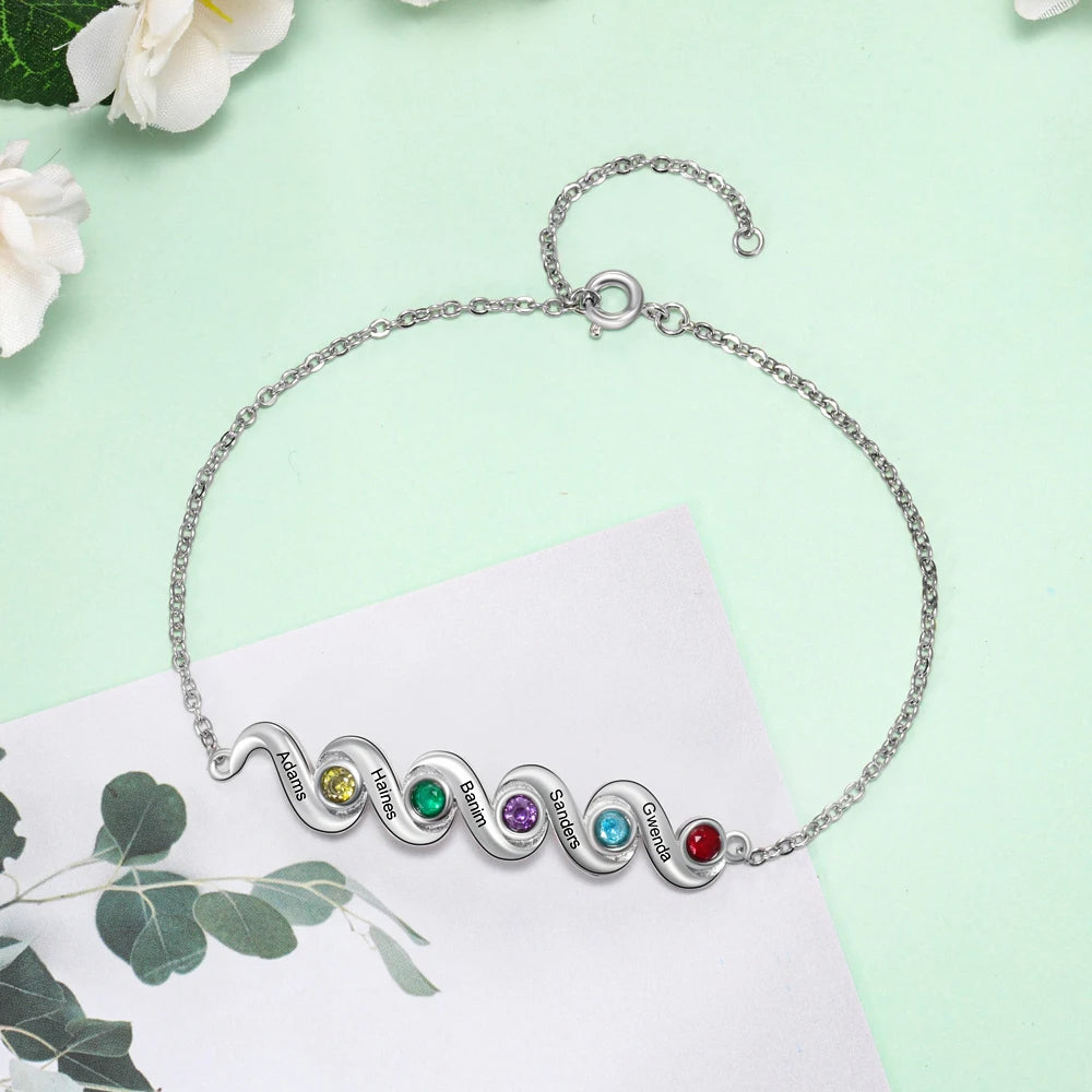 pulsera de madre personalizada con 5 piedras de nacimiento incrustadas