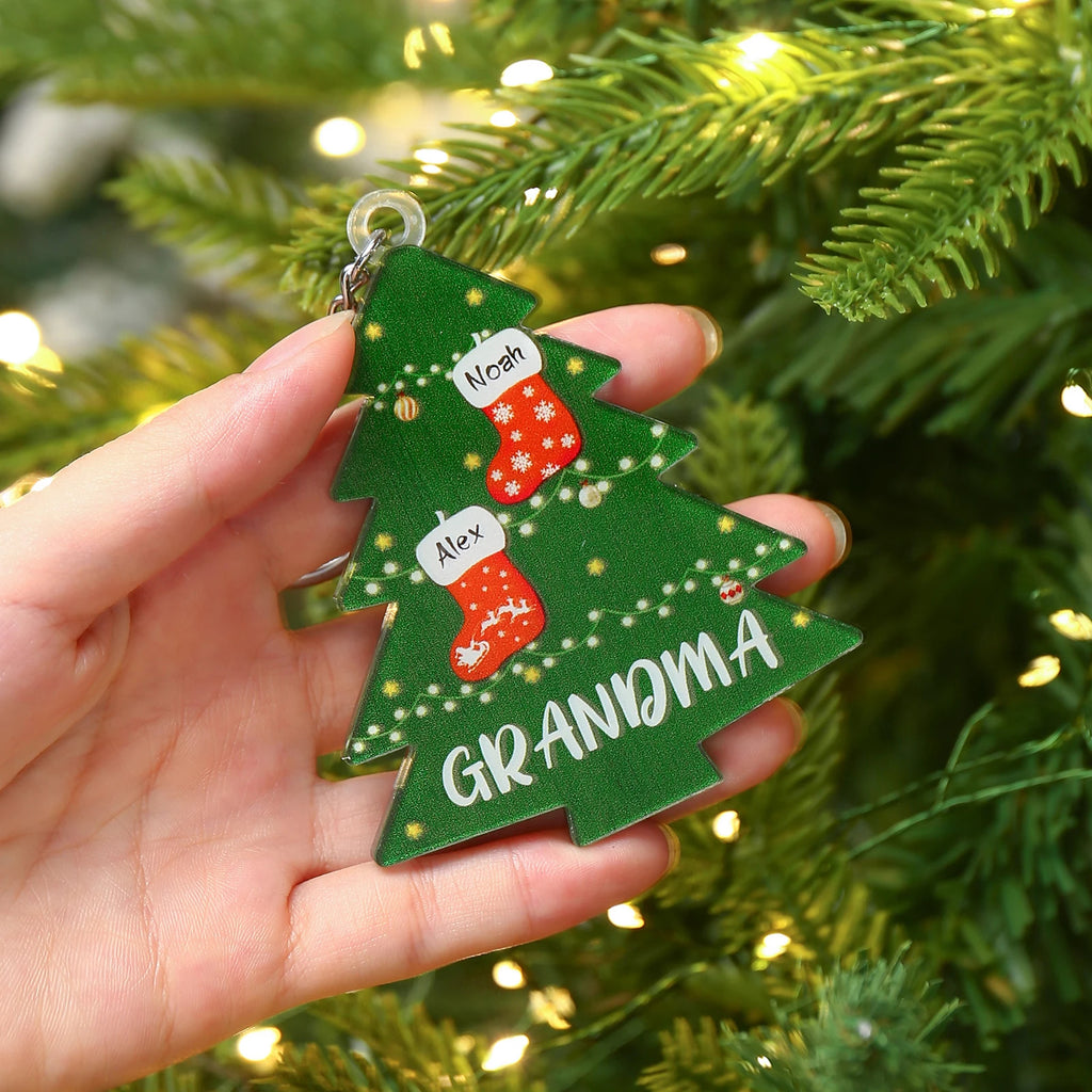 Llaveros de árbol de Navidad de acrílico personalizados para mujer