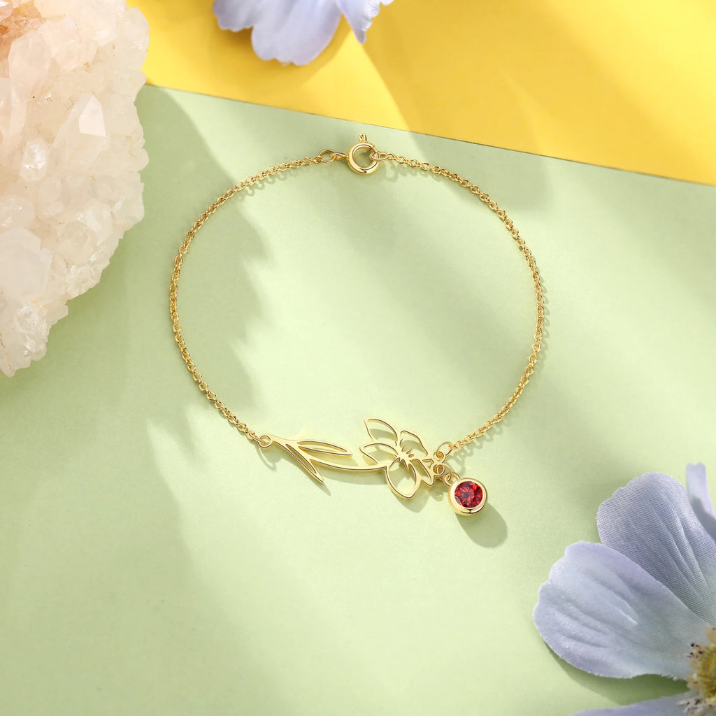 Pulsera de flor de nacimiento personalizada para mujer