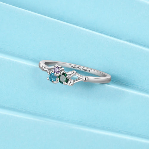 Anillos personalizados de Plata de Ley 925 con 3 piedras de nacimiento para mujer