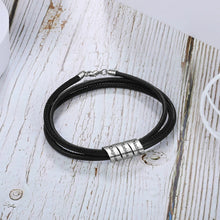 Load image into Gallery viewer, pulsera de cuentas de cuero negro para hombre